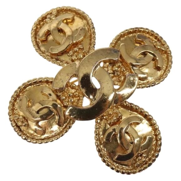 CHANEL COCO Mark Brooch metal Gold CC Auth - Picture 1 of 5